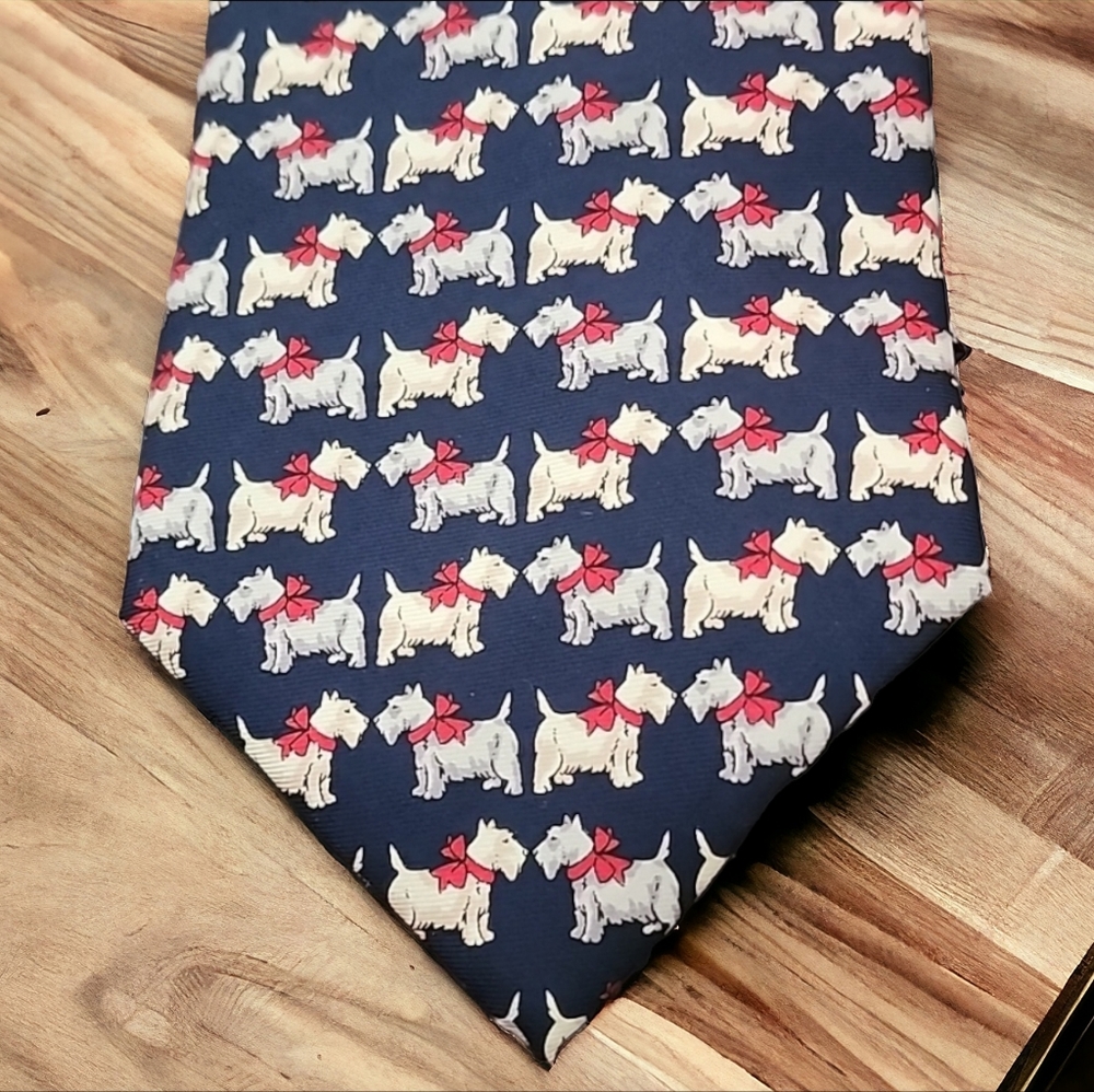 VINTAGE BEAUFORT Silk Dog Print Tie Navy Preppy Mens Necktie Yorkie Terrier - Picture 4 of 11